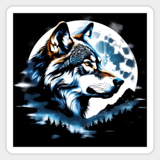 Wolf head at night fantasy art Magnet